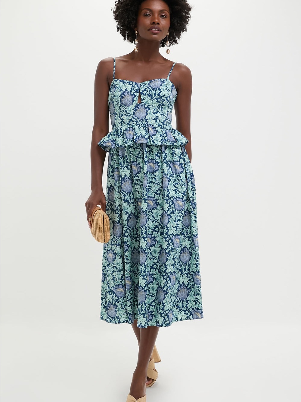 HYACINTH HOUSE TUCKERNUCK Blue Floral Maeve Midi Wedding Guest Dress Size Small